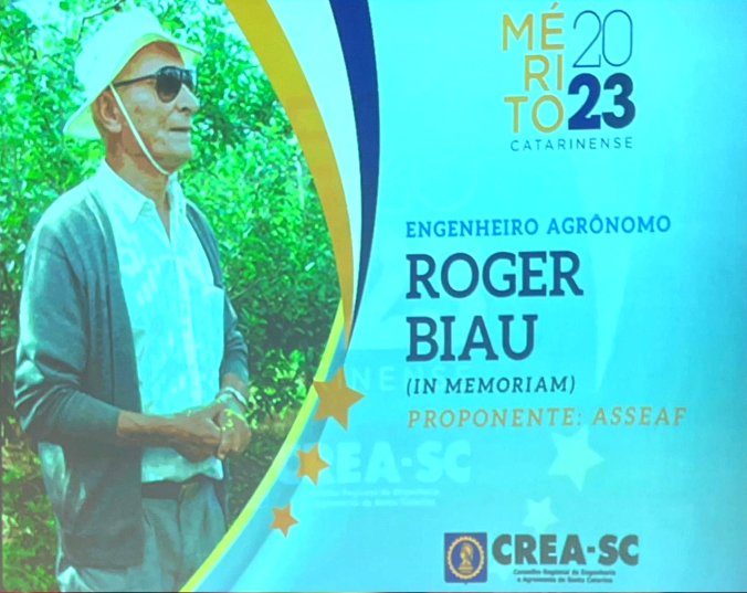 Roger Biau (in memoriam), Pai da Maçã no Brasil, foi homenageado no dia 11/04 com a Inscrição no Livro do Mérito Catarinense