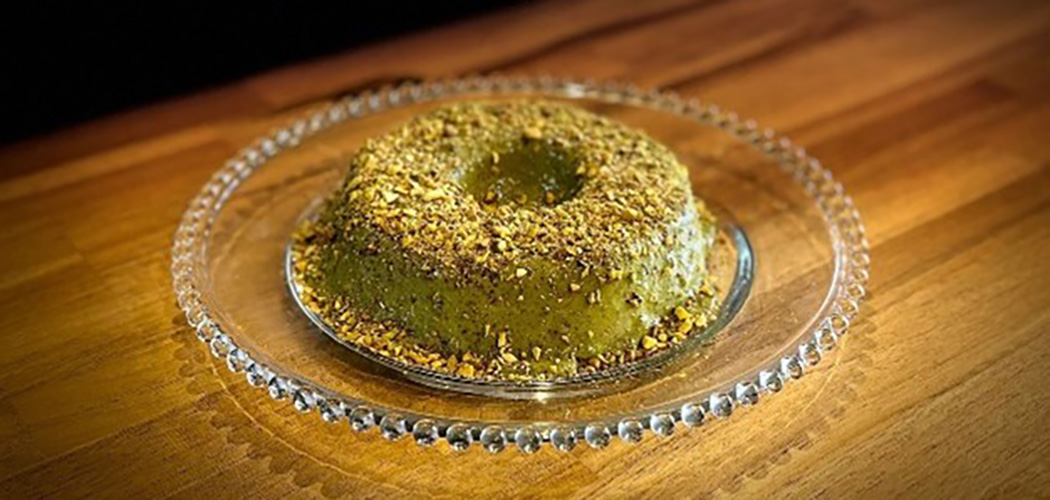 Pudim de Pistache com azeite de oliva extra virgem