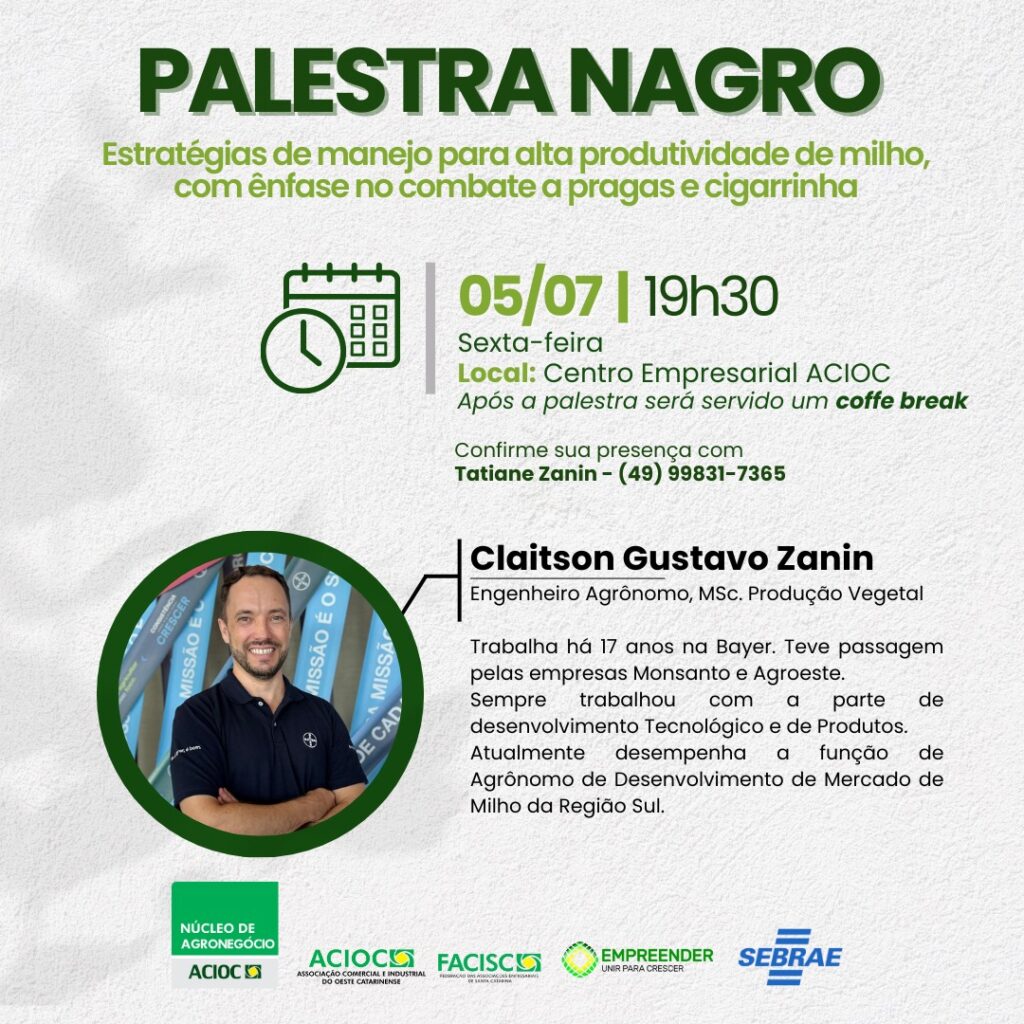 Núcleo do Agronegócio da ACIOC promove palestra sobre manejo para alta produtividade de milho em Joaçaba