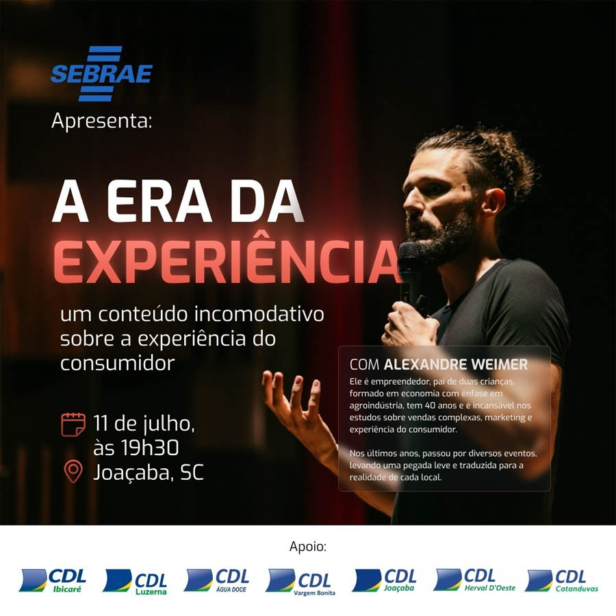 Palestra a Era da Experiência” quinta-feira (11) em Joaçaba