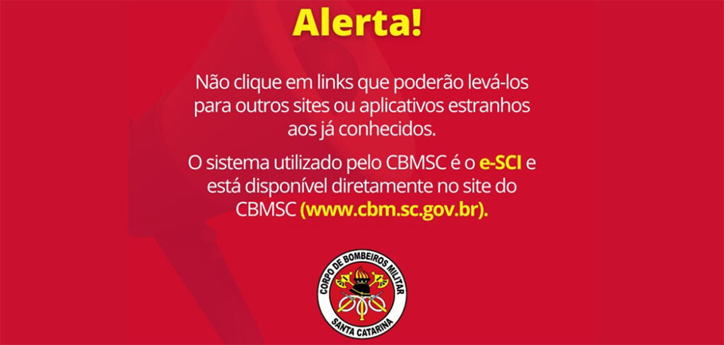 Alerta sobre mensagens fraudulentas em nome do Corpo de Bombeiros Militar de Santa Catarina