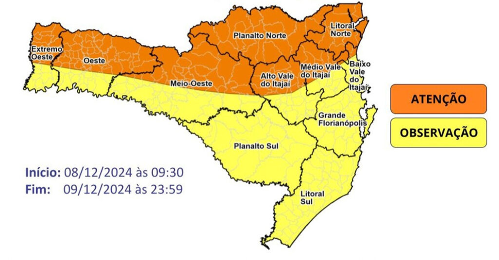 Previsão do tempo de SC indica chuva persistente e volumosa para os próximos dias