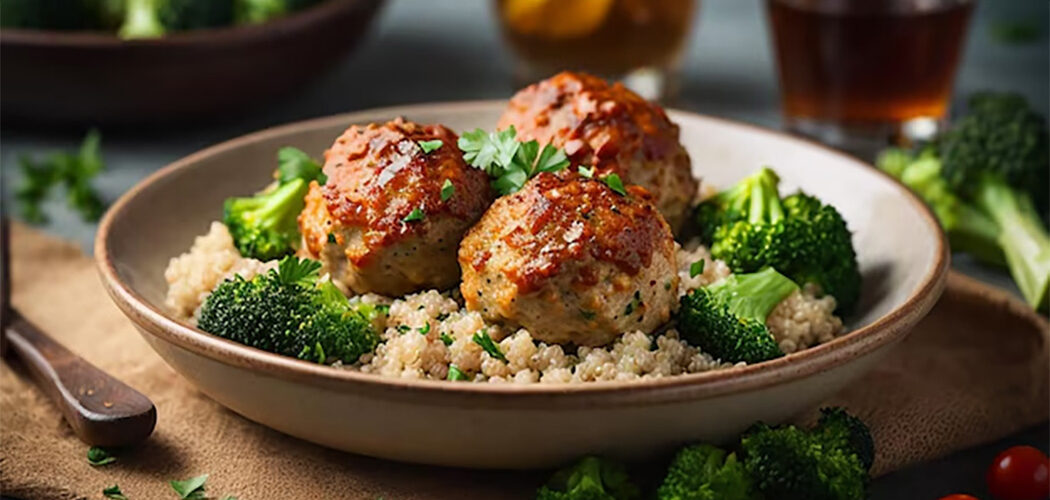 Almôndega de quinoa com brócolis