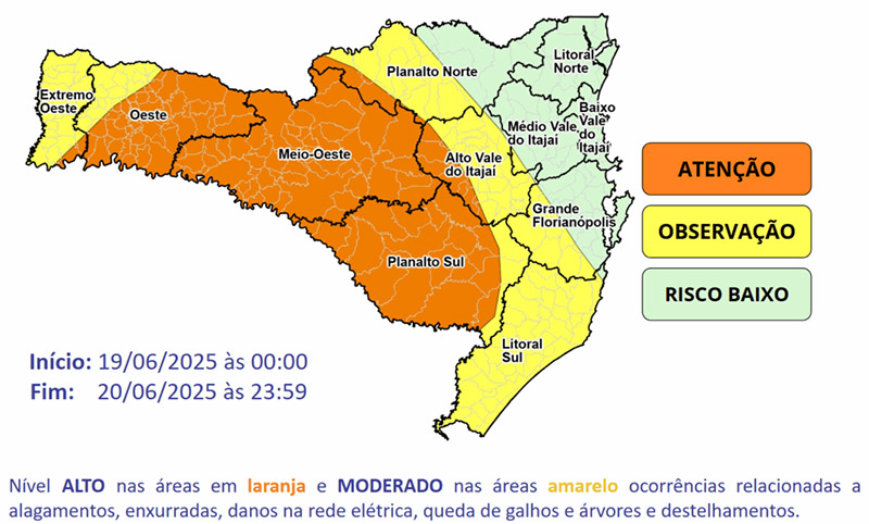 SC tem previsão de chuva intensa e risco de temporais para os próximos dias