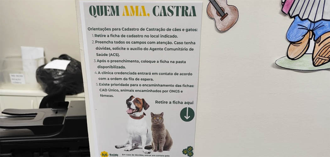 Fichas de cadastros para castração de cães e gatos estão disponíveis nas unidades de saúde de Herval d’Oeste