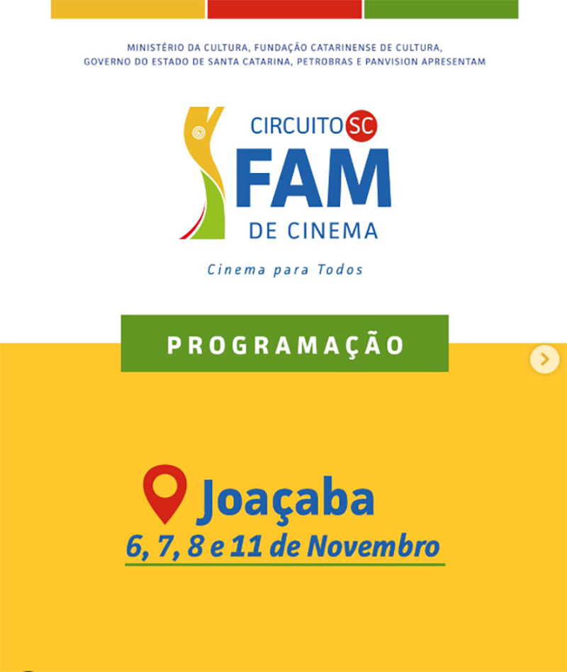 Joaçaba recebe o Circuito FAM de Cinema entre dias 06 e 11 de novembro