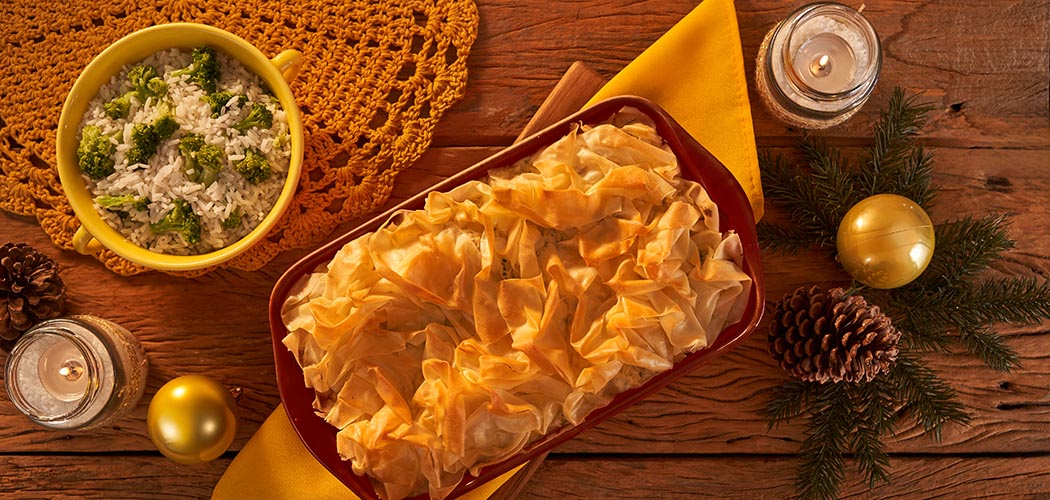 Bacalhau crocante com arroz de brócolis