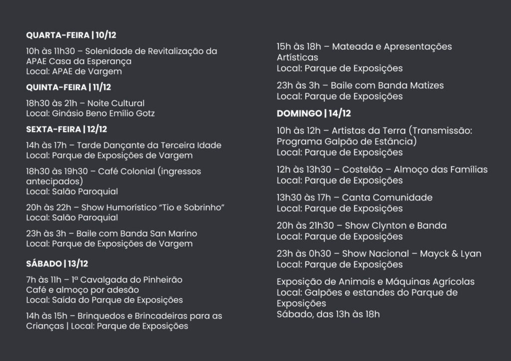 Programação da 5ª Expo Vargem