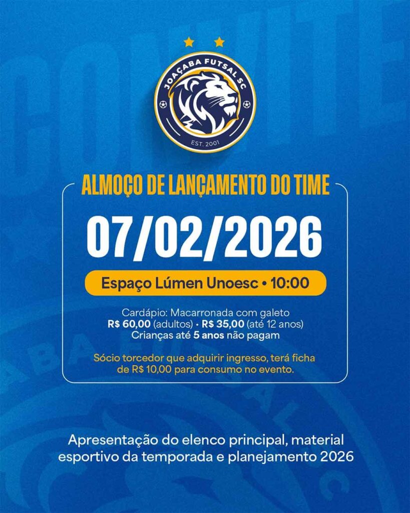 O Joaçaba Futsal realizará no sábado (7), a partir das 10h, no Espaço Lúmen Unoesc