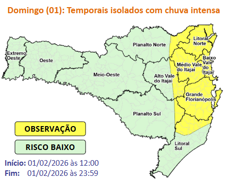 Ciclone em alto-mar provoca temporais em SC neste fim de semana