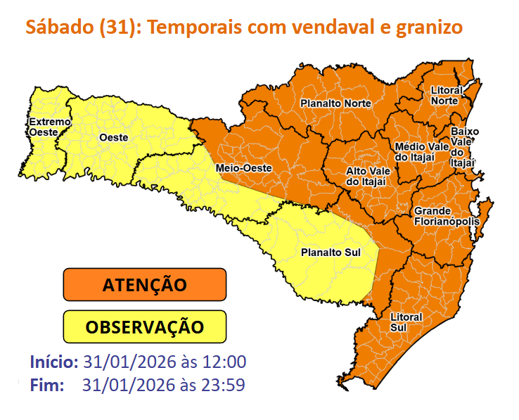 Ciclone em alto-mar provoca temporais em SC neste fim de semana