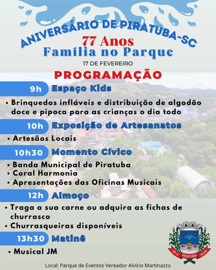 Aniversário de Piratuba 77 anos programação