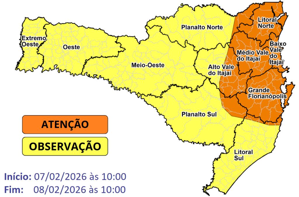 Frente fria provoca chuva e temporais no fim de semana em SC