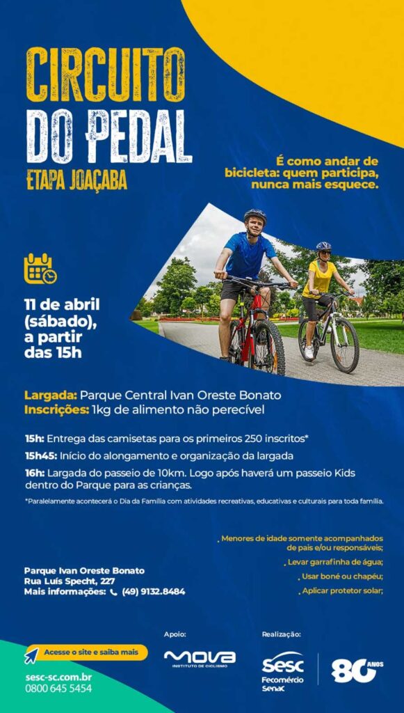 Circuito do Pedal Sesc 2026: evento une esporte, lazer e solidariedade em Joaçaba
