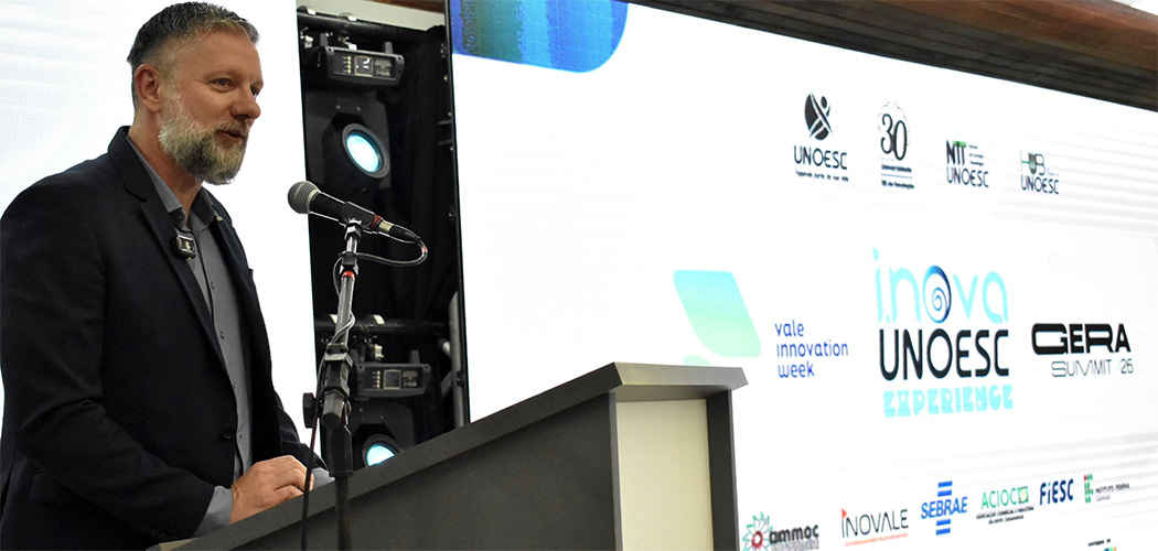 O I.nova Unoesc Experience é a contribuição da Instituição para o fortalecimento do movimento de inovação regional e estadual, falou em seu discurso na abertura do evento, o pró-reitor de Pesquisa, Pós-graduação, Extensão e Inovação da Unoesc, professor Kurt Schneider