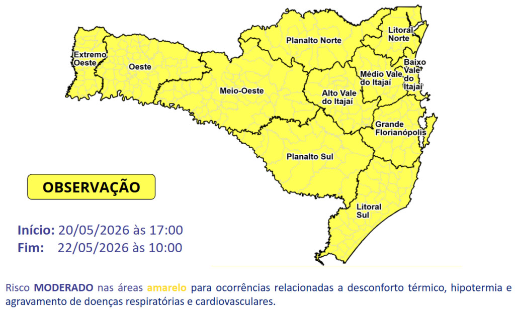 Frio intenso chega a Santa Catarina nesta quinta-feira com mínimas de -5°C
