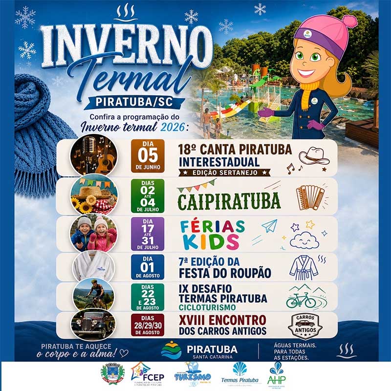 Piratuba divulga programação do Inverno Termal 2026 com destaque para eventos tradicionais