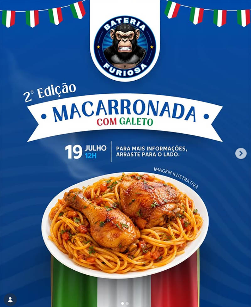 Vem aí a 2ª edição da Macarronada da Bateria Furiosa
