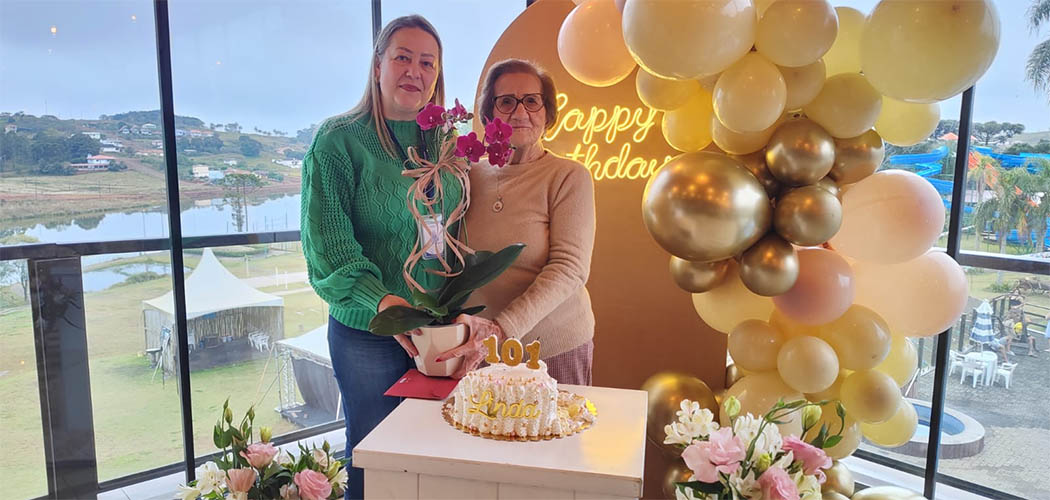Linda Locatelli Ferronato celebra 101 anos com grande festa em família no Machadinho Thermas Resort Spa