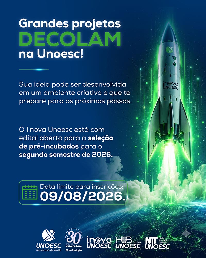 Próxima turma de pré-incubação do Hub de Startups do I.nova Unoesc está com inscrições abertas até 9 de agosto