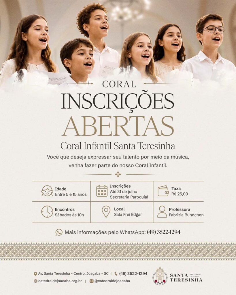 Santuário Catedral Santa Teresinha em Joaçaba abre inscrições para o Coral Infantil
