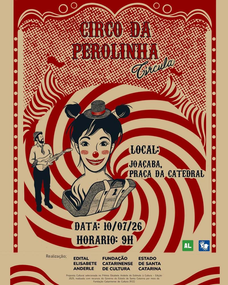 Joaçaba recebe o espetáculo gratuito "Circo da Perolinha" com música ao vivo, palhaçaria e acessibilidade em LIBRAS