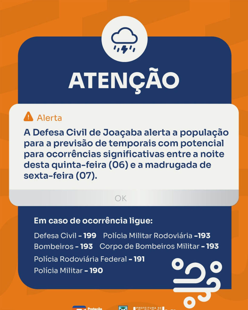 Defesa Civil de Joaçaba alerta para risco de temporais intensos entre a noite desta quinta-feira (06) e a madrugada de sexta (07)