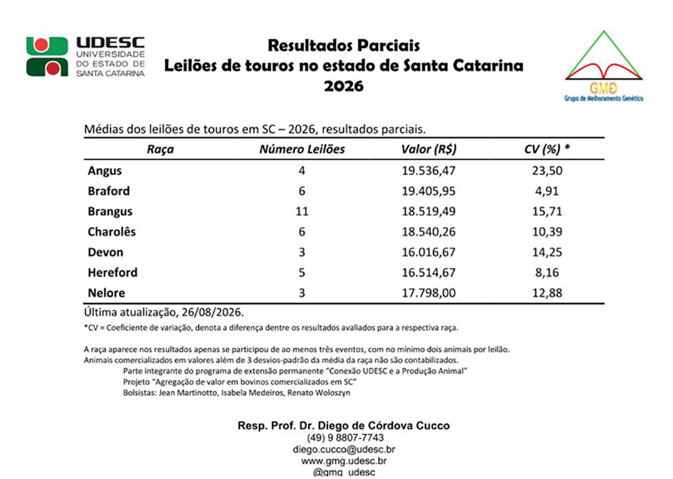 Leilões de touros movimentam mercado de genética bovina em Santa Catarina