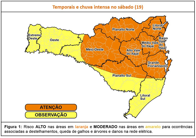 Chuva intensa no sábado (19) e calor no domingo (20) marcam a previsão do tempo em SC