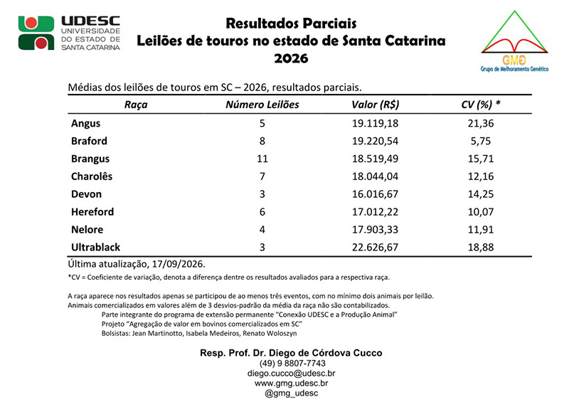 Leilões de touros em SC registram médias de até R$ 22,6 mil por animal