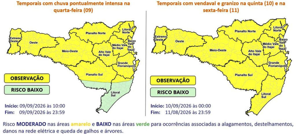 Semana será marcada por mudança no tempo e aumento do risco de temporais em SC