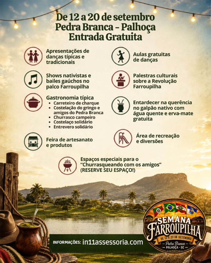 Semana Farroupilha 2026 leva tradição, música e gastronomia ao coração em Palhoça
