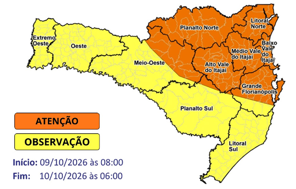 Chuva permanece em SC no fim de semana e no feriado segunda-feira (12)